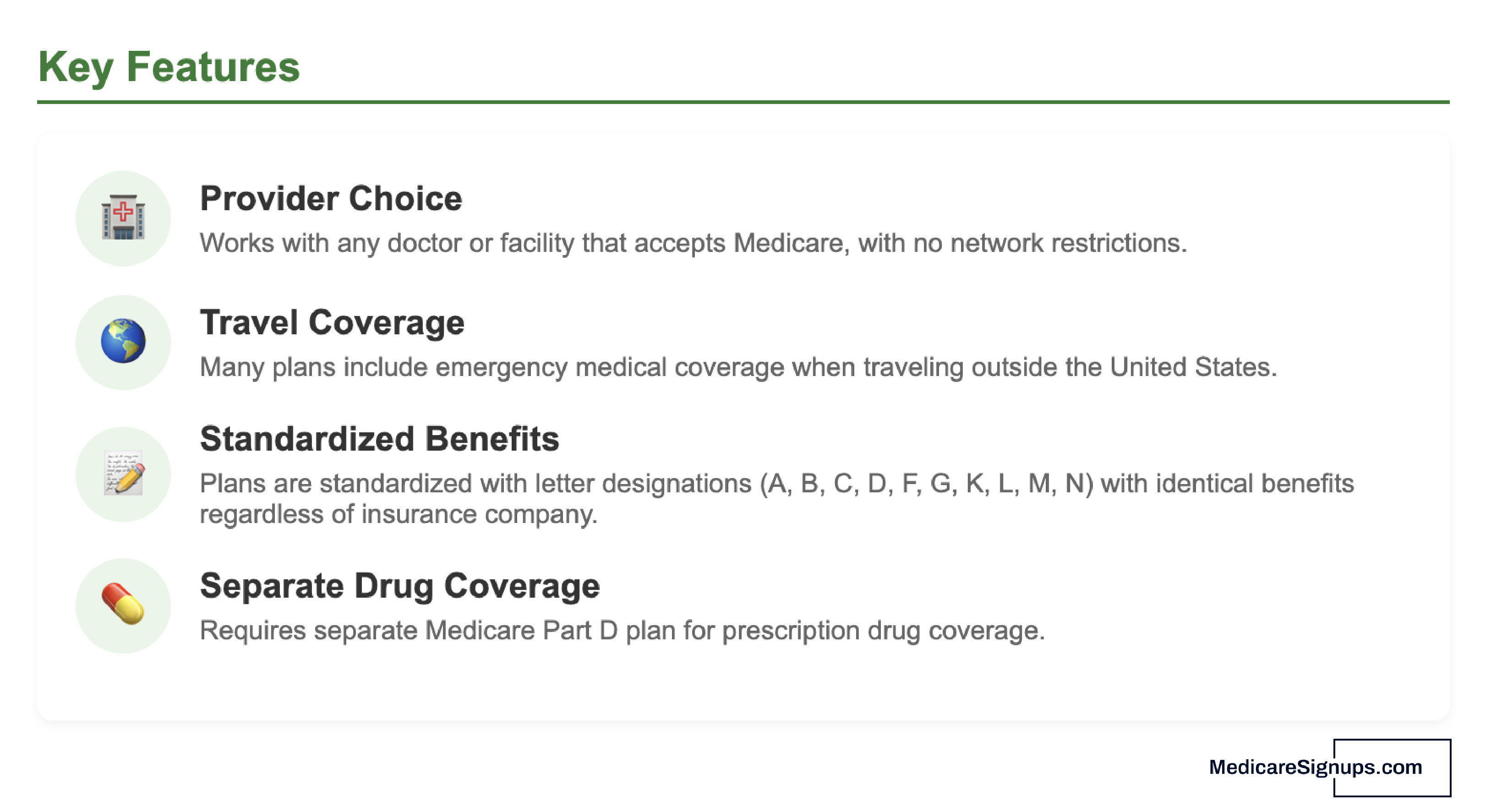 Key features of Medicare Supplement plans